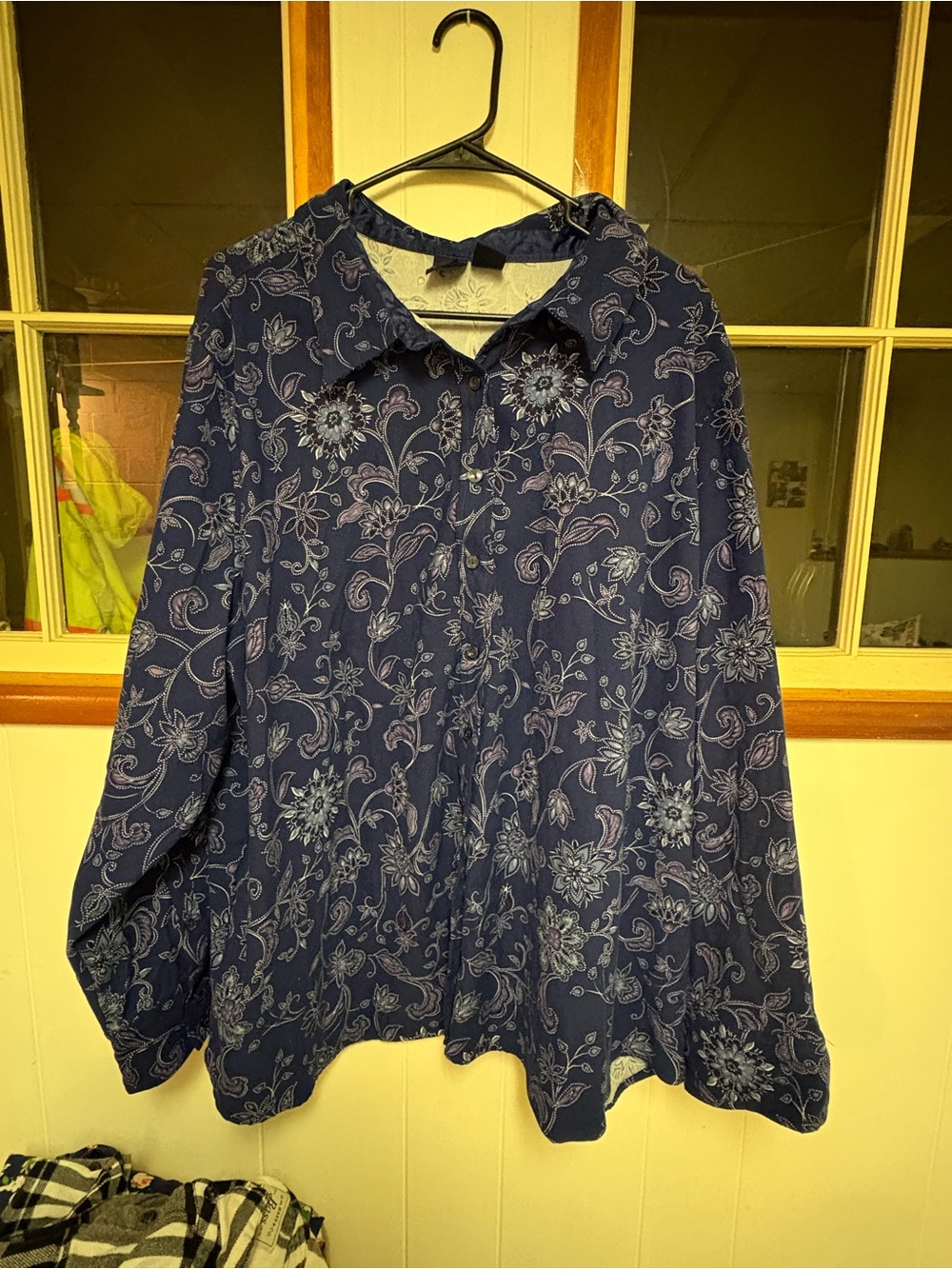Basic Editions Navy Floral Button-Down Blouse